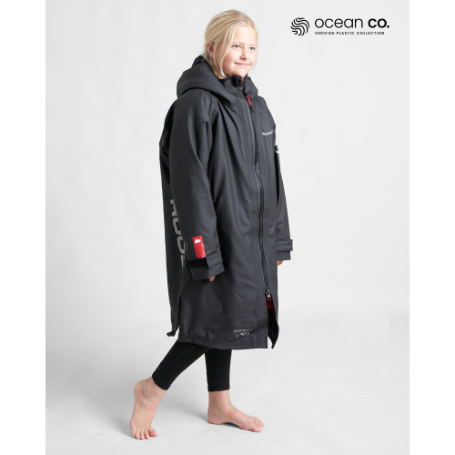 JUNIOR Aquafleece Robe- BLACK/RED
